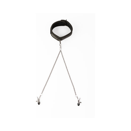 SEI MIO Twin Tweaks Velvet Collar with Nipple Clamps