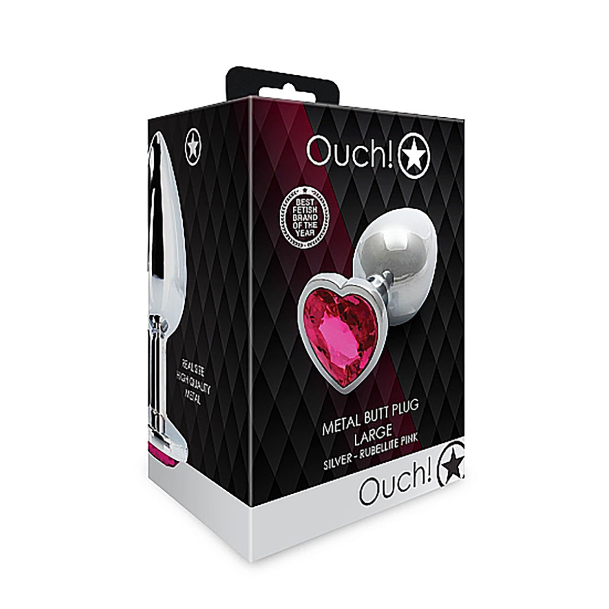 Shots Ouch! Heart Gem Butt Plug Large - Silver/Rubellite Pink