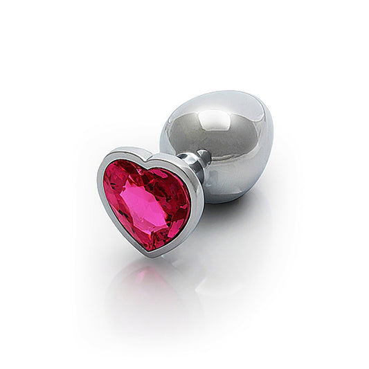 Shots Ouch! Heart Gem Butt Plug Large - Silver/Rubellite Pink