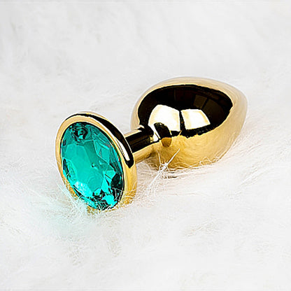 Shots Ouch! Round Gem Butt Plug Large - Gold/Emerald Green