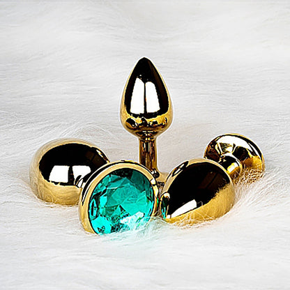 Shots Ouch! Round Gem Butt Plug Large - Gold/Emerald Green