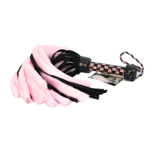 Suede and Fluff MINI Flogger - 18" - Pink/Black