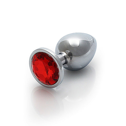 Shots Ouch! Round Gem Butt Plug Large - Silver/Ruby Red